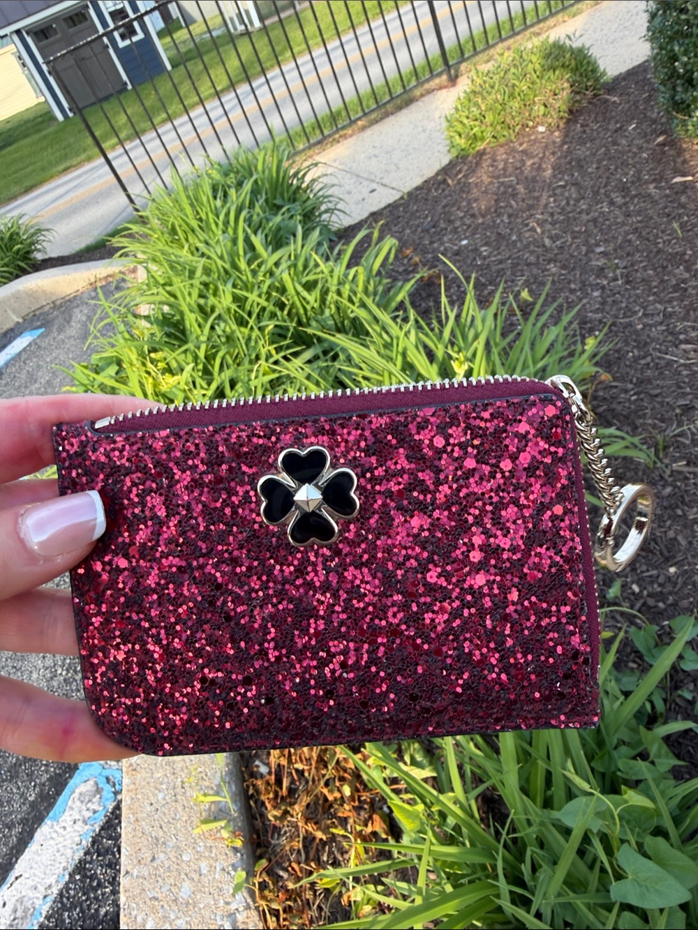 Kate Spade ♠️ Glitter Zip Card Case - Berry Pink